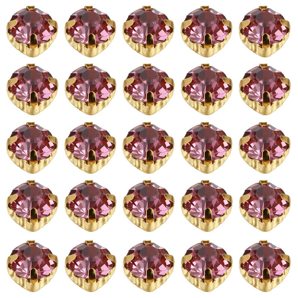 Photo 1 of 100pcs Gold Claw Sew On Rhinestones Flatback Crystal Glass Gems Crafts Sewing for Needlework Clothes Dress Bag Shoes Accessories(Light Purple-8mm)