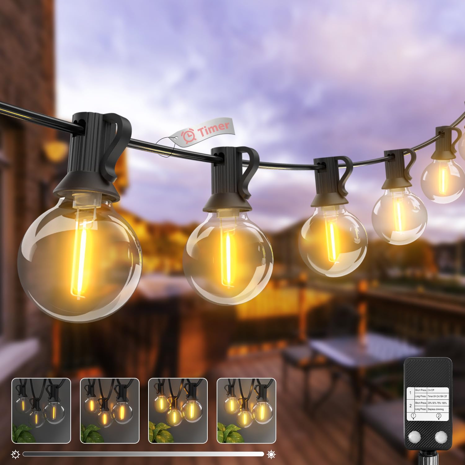Kolpop Outdoor Garden Lights Mains Powered with [Timer & Dimmable] 13M/42FT String Lights, Waterproof LED Bulb Festoon Lights for Outside Gazebo Pergola Party Fence, Warm White — image 1