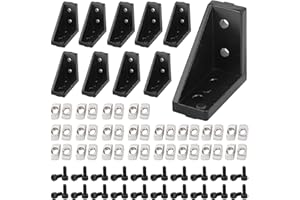 ORGRY 2040 Aluminum Profile Connector Set,10pcs Corner Bracket + 40pcs 20 Series M4 T Nuts + 40pcs M4x10mm Hexagon Socket Bolt with Wrench(Black)
