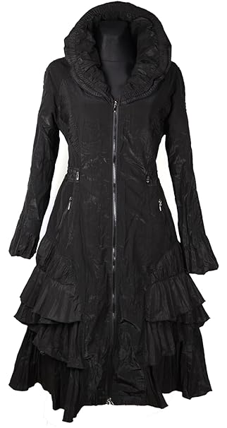 Damen Lagenlook Übergangsmantel warm gefüttert Mantel Swinger Trench Coat 38 40 42 44 46 48 50 S M L XL XXL 2XL Schwarz Jacke