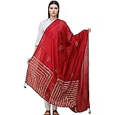 Exotic India Silk Dupatta From Amritsar with Gota Patti, Floral Beads and Velvet Tassels on Edges