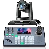 Tenveo PTZ Camera and Controller - 20X AI Humanoid &amp; Face Auto-Tracking PTZ Camera, AI Gesture Control, with HDMI/USB3.0/LAN(PoE) and NDI PTZ Joystick Controller Bundle for Church Service Live Stream