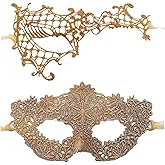 TFTSR Masquerade Masks for Women Couples & Men - Lace Adults Party Costume Venetian Dress & Mardi Gras Mask in Gold & Black