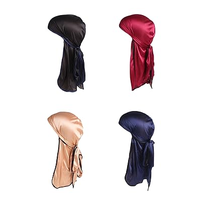 4 Pack Men's Women's Silk Accent Durag Cap Headwraps