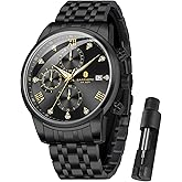 SAPPHERO Round Stainless Steel Watch for Men, 50M Waterproof Luminous Stylish Mens Gift Wristwatch with Date Display and Analog Quartz Design