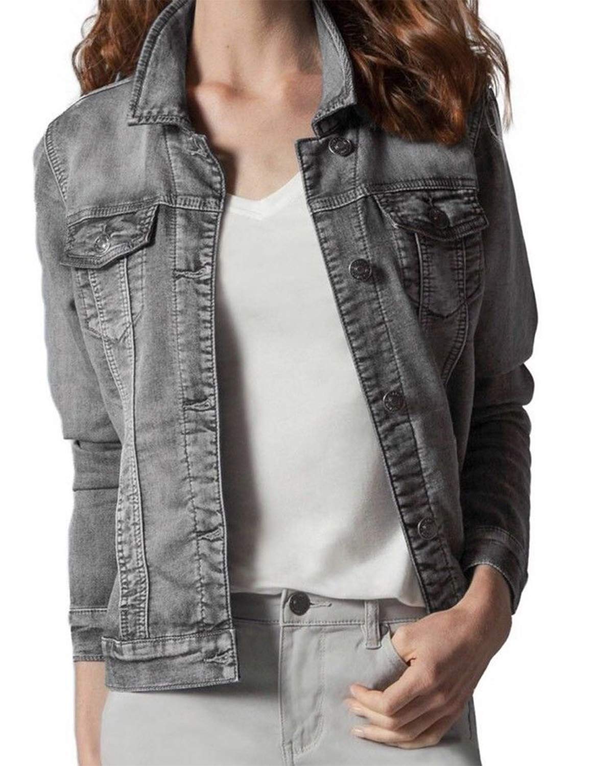 Buffalo David Bitton Women's Knit Stretch Denim Jean Jacket (Grey