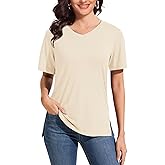 Showitty T Shirts for Women, Short Sleeve V Neck Basic Tees Loose Fit Cute White Black Tops for Casual Outfits