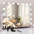 MISAVANITY Large Vanity Makeup Mirror with Lights 23"X18" Lighted Hollywood Mirror with 10X Magnification and USB Charger for Bedroom Dressing Room Tabletop 15 Dimmable LED Lights 360 Degree Rotating