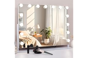 M MISAVANITY MISAVANITY Large Vanity Makeup Mirror with Lights 23"X18" Lighted Hollywood Mirror with 10X Magnification and USB Charger for Bedroom Dressing Room Tabletop 15 Dimmable LED Lights 360 Degree Rotating