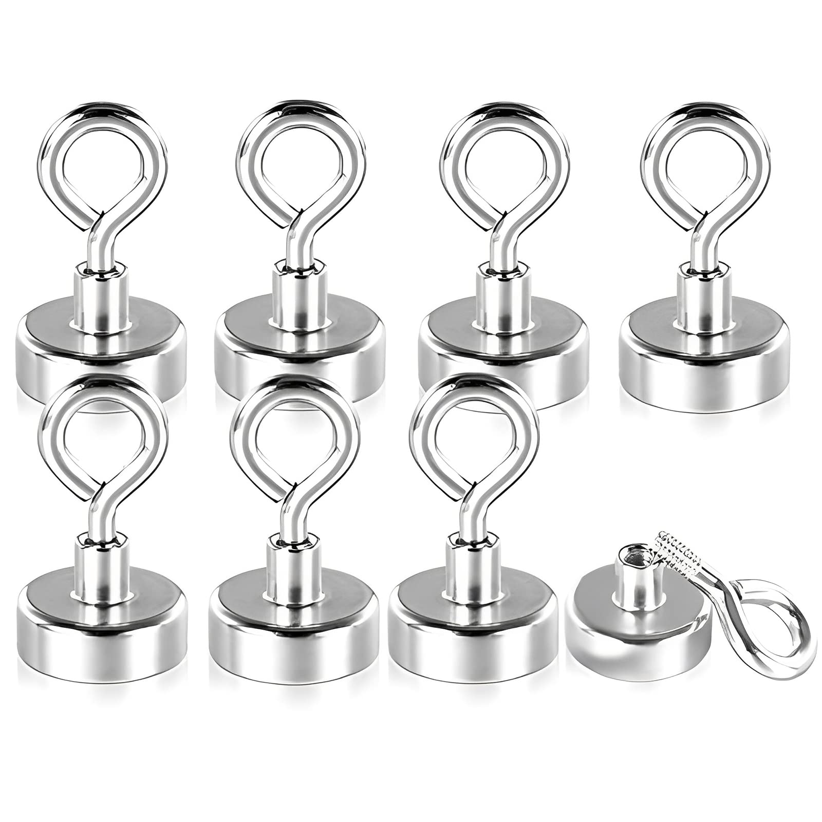 Wukong 10KG(22LB) Magnetic Hooks, 8 Pack Neodymium Magnets Strong Hooks, 20mm Super Strong Magnet Hook, Magnetic Hook Heavy Duty for Hanging, Kitchen, Garage, Bathroom and Office etc
