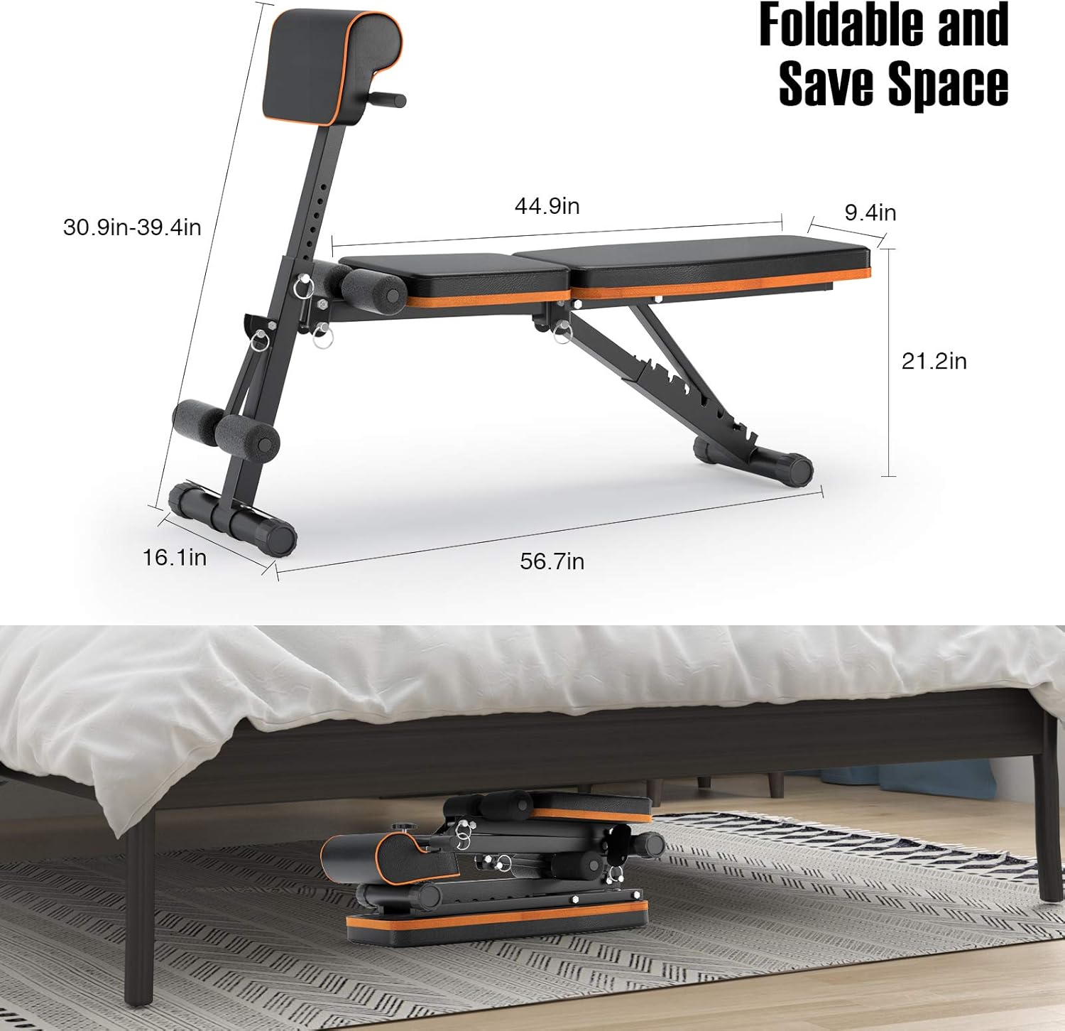 PERLECARE Adjustable Weight Bench for Full Body Workout - All-in-One Durable Exercise Bench Holds up to 772 lbs, Foldable Flat/Incline/Decline Workout Bench with Two Exercise Bands for Home Gym : Sports & Outdoors