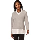 Adrianna Papell Womens Solid V-Neck Twofer Sweater