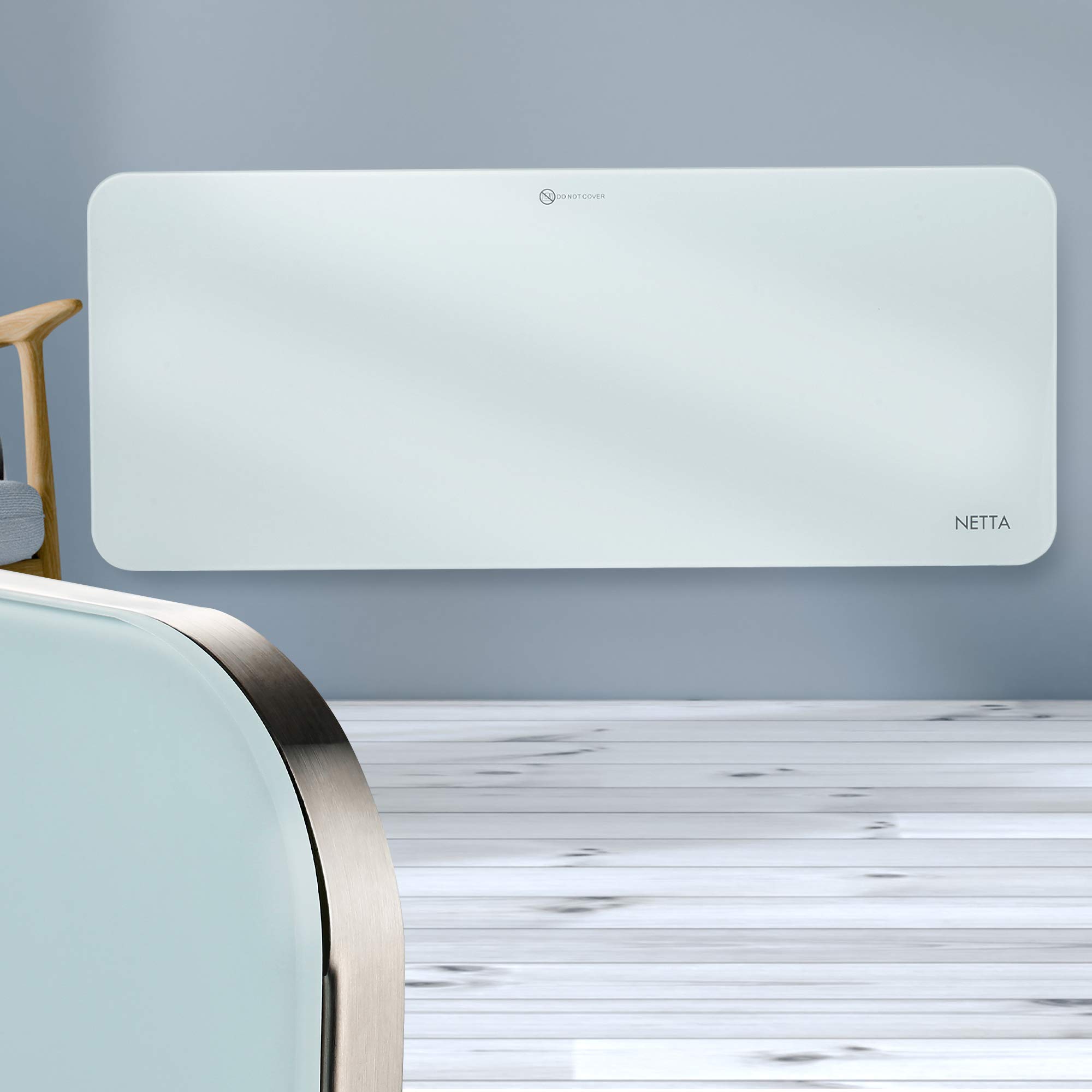 NETTA Electric Panel Heater, Slimline Glass Wall Mounted Large, White