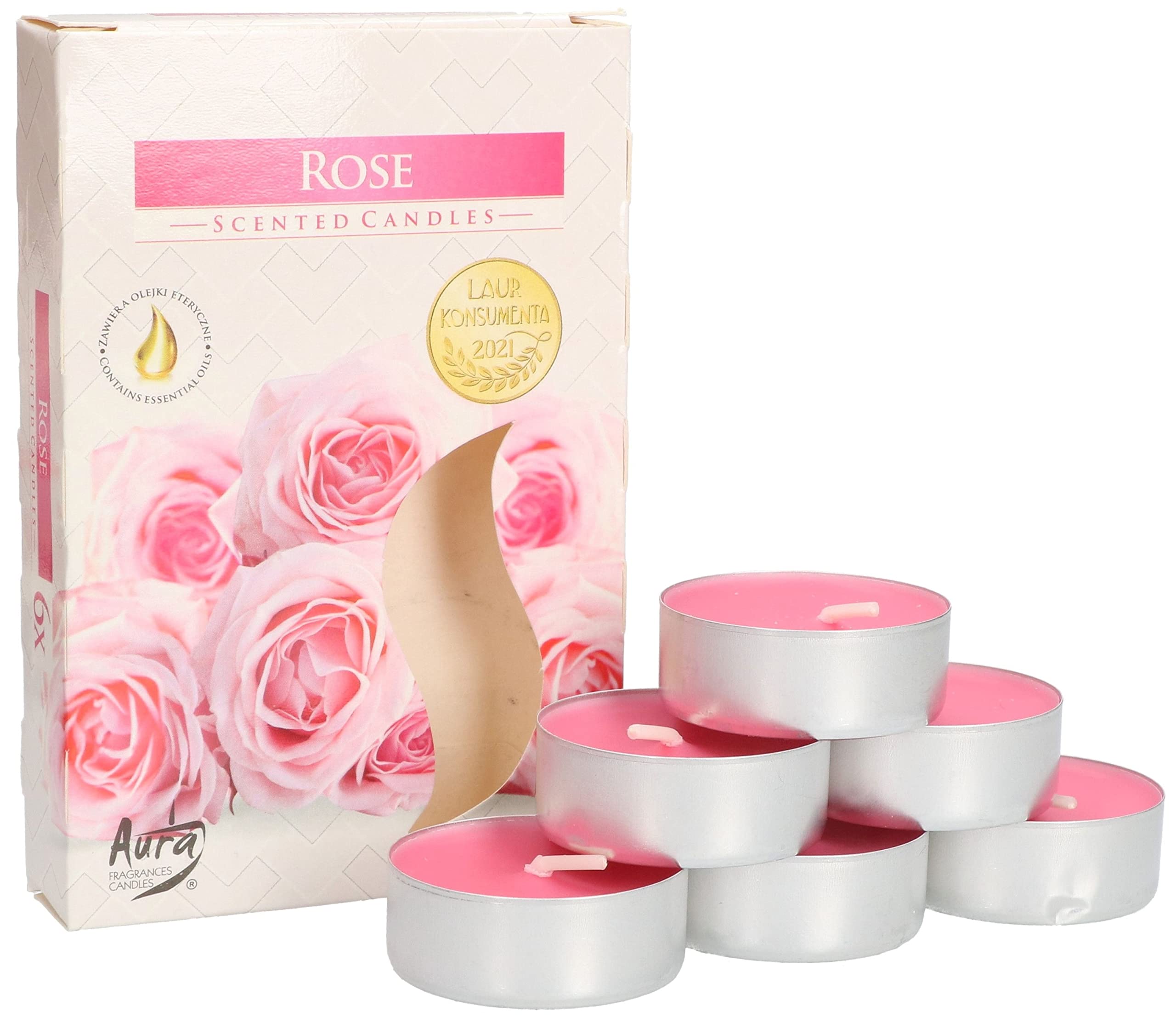 KOTARBAU® Pack of 6 Scented Candles Tea Lights Rose Scented Tea Lights Burning Time 4 Hours
