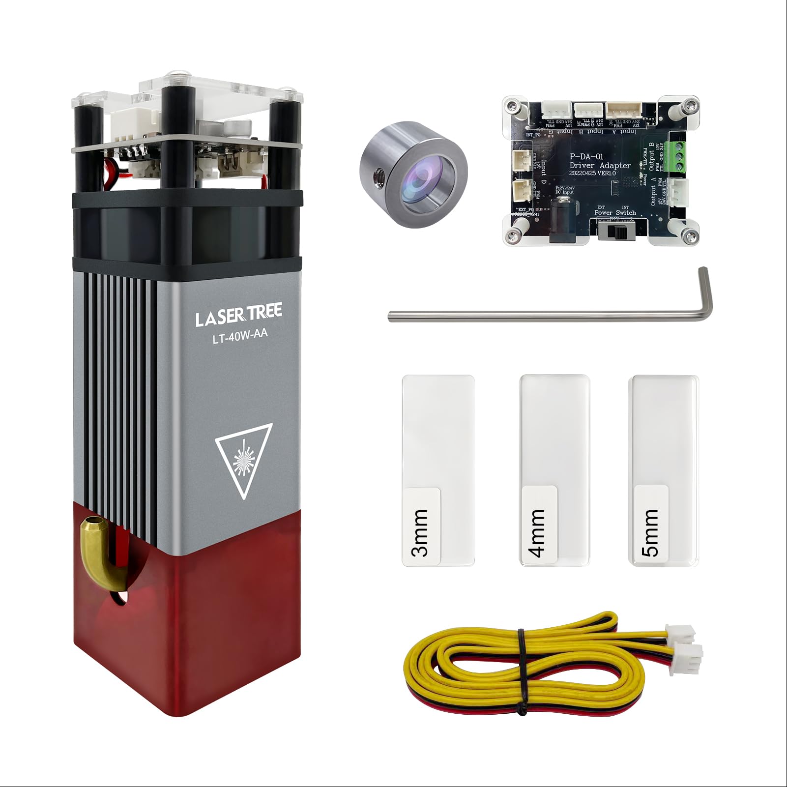 Laser Module Kit 5W with Air Assist,LASER TREE 45mm Fixed Focus Balance Engraving and Cutting Laser Head,450nm Laser Engraver Module Head for Laser Engraver Machine,12V