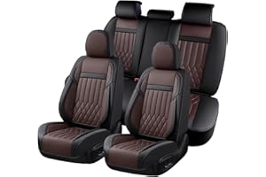KEYOOG Universal 5-Seater Waterproof Breathable Nappa Leather Car Seat Covers Full Set, Compatible with Hyundai Tucson Sonata, Jeep Renegade, Honda HR-V, Fit Front Rear Seats Most Sedans SUV Black Brown