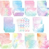TaoBary 160 Pcs Watercolor Stationery Paper and Envelopes Set, 5.5 x 8.25'' | Letter Writing Kit for School Office, 50 Double Sided Stationery Writing Papers 50 Matching Envelopes 60 Round Dot Sticker