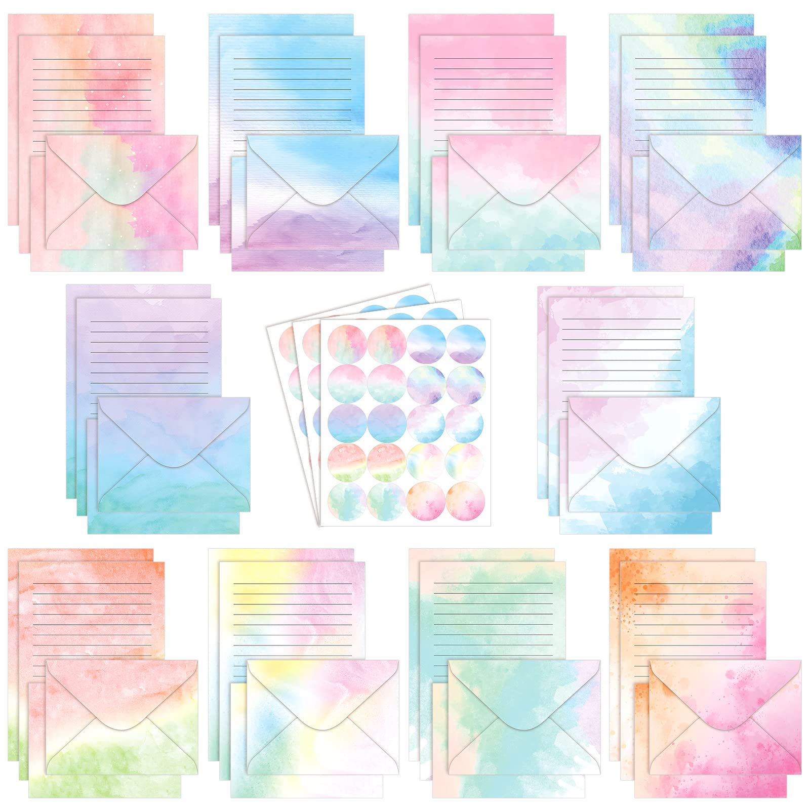 Photo 1 of TaoBary 160 Pcs Rainbow Unicorn Stationary Set 50 Double Sided Stationery Papers with 50 Matching Envelopes and 60 Round Dot Sticker, 10 Design for School(Watercolor,5.5 x 8.25 Inch)