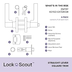 Lock Scout Straight Lever with Square Trim Keyed
