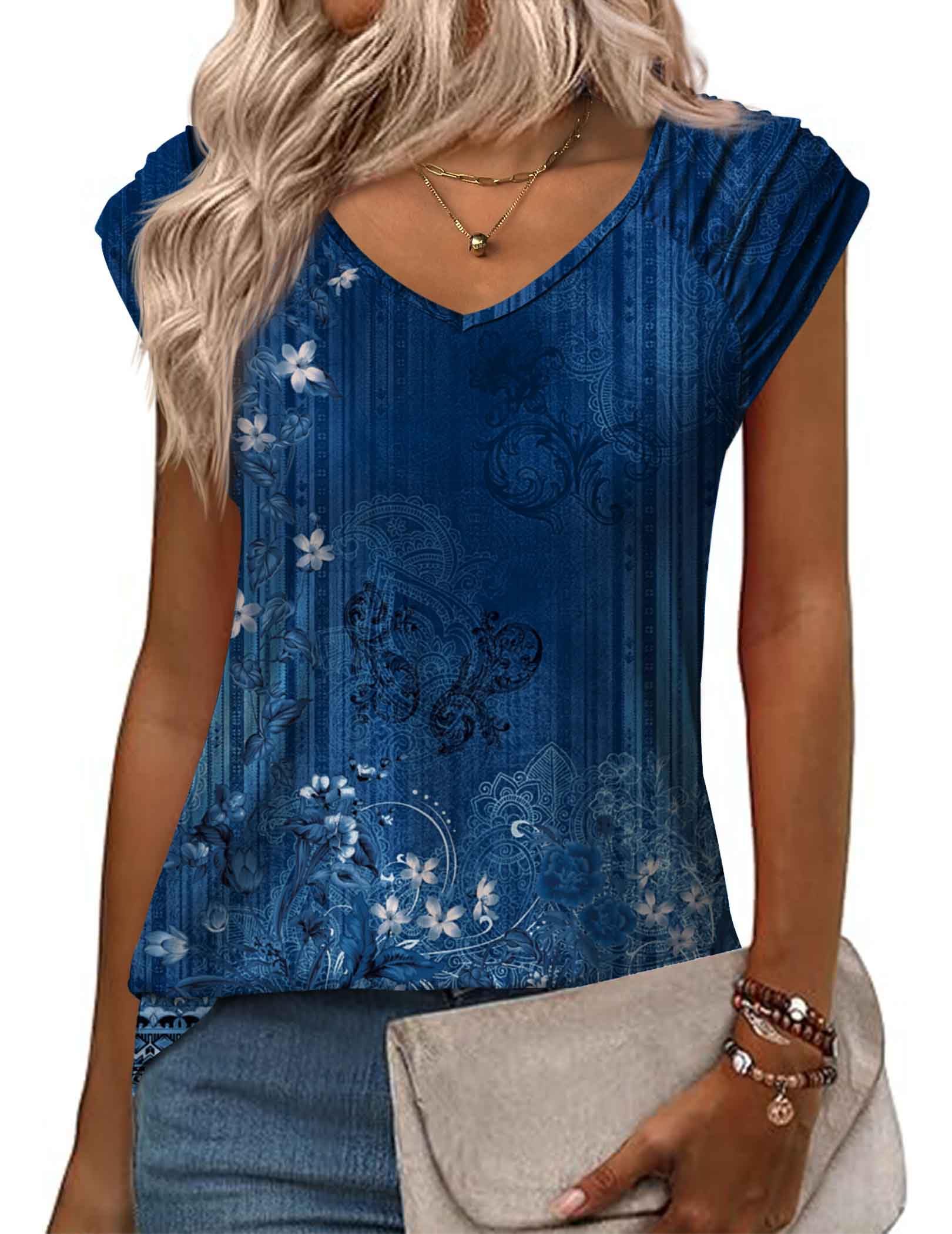Photo 1 of Zeagoo Womens Tops Trendy Cute Tank Tops V Neck Cap Sleeve Casual Loose Fit Basic Shirts Flowy Summer Tops