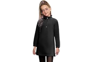 Mirawise Girls Fleece Dress 1/3 Zip Polar Long Sleeve Sweatshirt Stand Collar Fall Winter Pullover Dress with Pockets