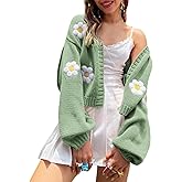 Arssm Y2K Womens Flower Cardigan Sweater Long Sleeve Knit Cropped Cardigan Open Front Cute Shrug Fall Sweater 90s Outfits