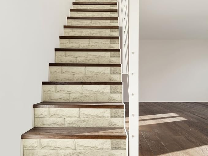 Vinilo para Escaleras Imitación Textura Piedra Blanca | 16 Pegatinas