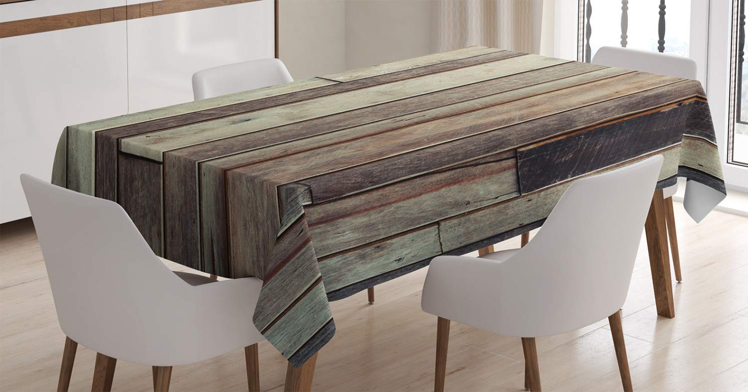 ABAKUHAUS Wooden Tablecloth, Antique Planks Flooring Wall Picture American Style Western Rustic Panel Graphic Print, Dining Room Kitchen Table Cover, 54" x 78", Brown