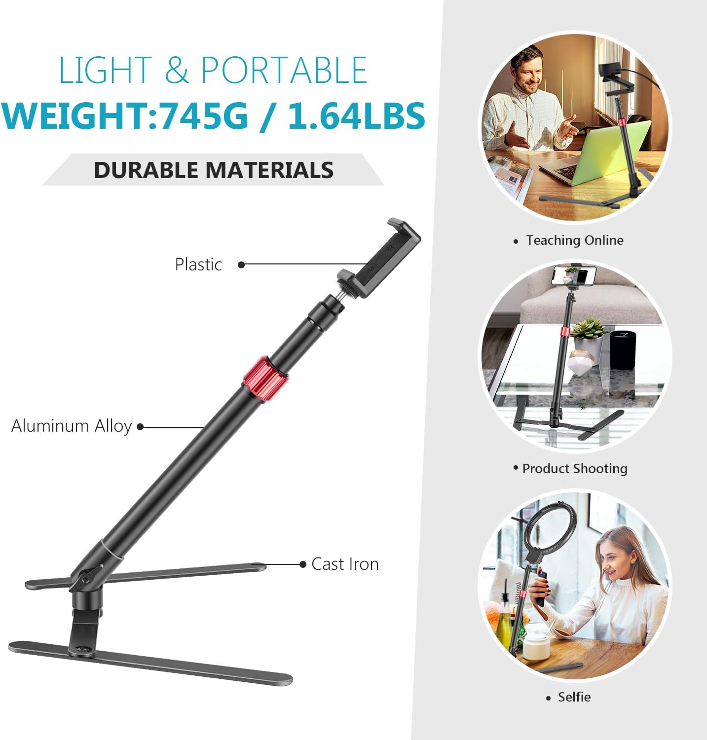 Neewer 56cm Soporte Copia Fotogr/áfica Aleaci/ón de Aluminio Soporte para Proyector Soporte para C/ámara Web con Abrazadera Tel/éfono Soporte para Techo Mesa Ajustable para Dibujo de Demostraci/ón Video