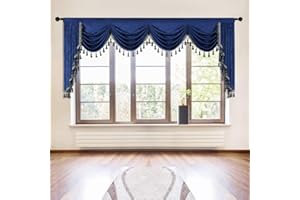 ELKCA Thick Royal Blue Chenille Window Curtains Valance for Living Room Waterfall Valance for Bedroom (W110inch, 1 Panel)