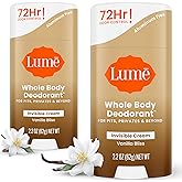 Lume Whole Body Deodorant - Invisible Cream Stick - 72 Hour Odor Control - Doctor Developed - Aluminum Free, Baking Soda Free and Skin Loving - 2.2 Ounce (Pack of 2) (Vanilla Bliss)