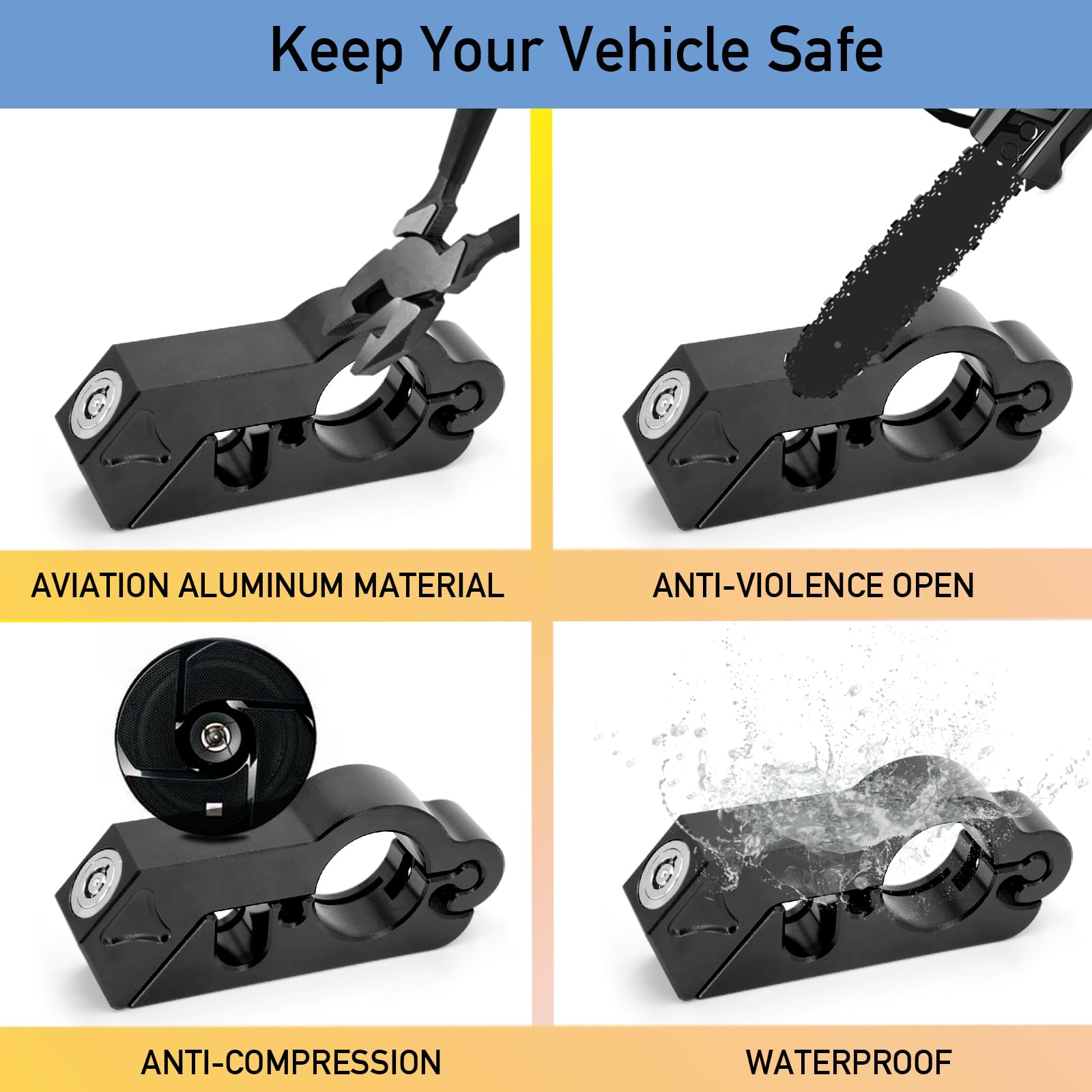 Vofstand Motorcycle Lock - Helmet & Handlebar Anti Theft Lock, Heavy Duty Black