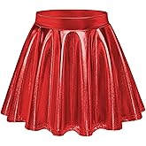Auranso Girls Metallic Skater Skirt Sparkly Shiny Flared Pleated A-Line Mini Skort