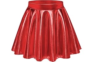Auranso Girls Metallic Skater Skirt Sparkly Shiny Flared Pleated A-Line Mini Skort