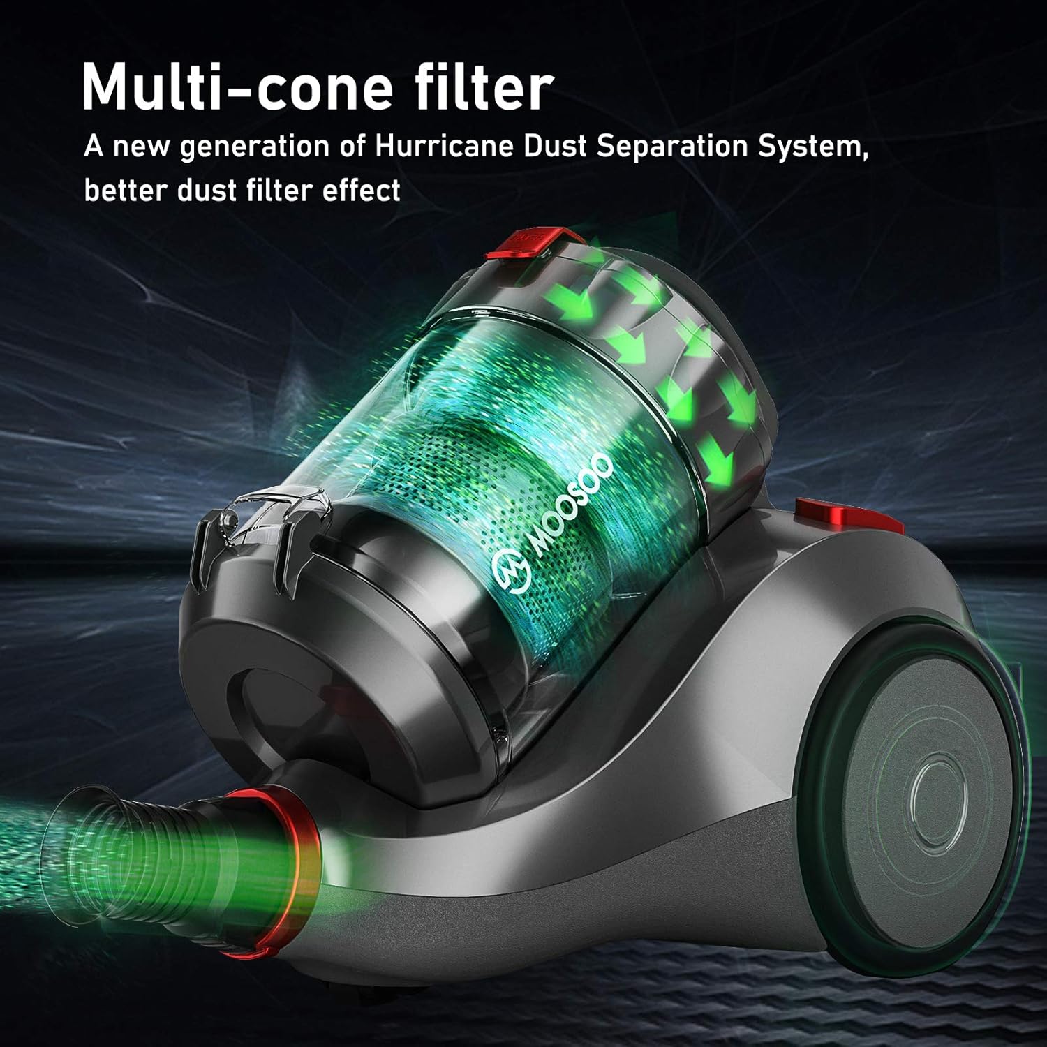 MOOSOO Bagless Canister Vacuum Cleaner, Pet Friendly Lightweight 19Kpa Powerful Vacuum with Cyclone & HEPA Filtration, 1.5L Dust Cup, 2 Cleaning Tool Easy Clean for Hard Floor or Carpet - MS155 -