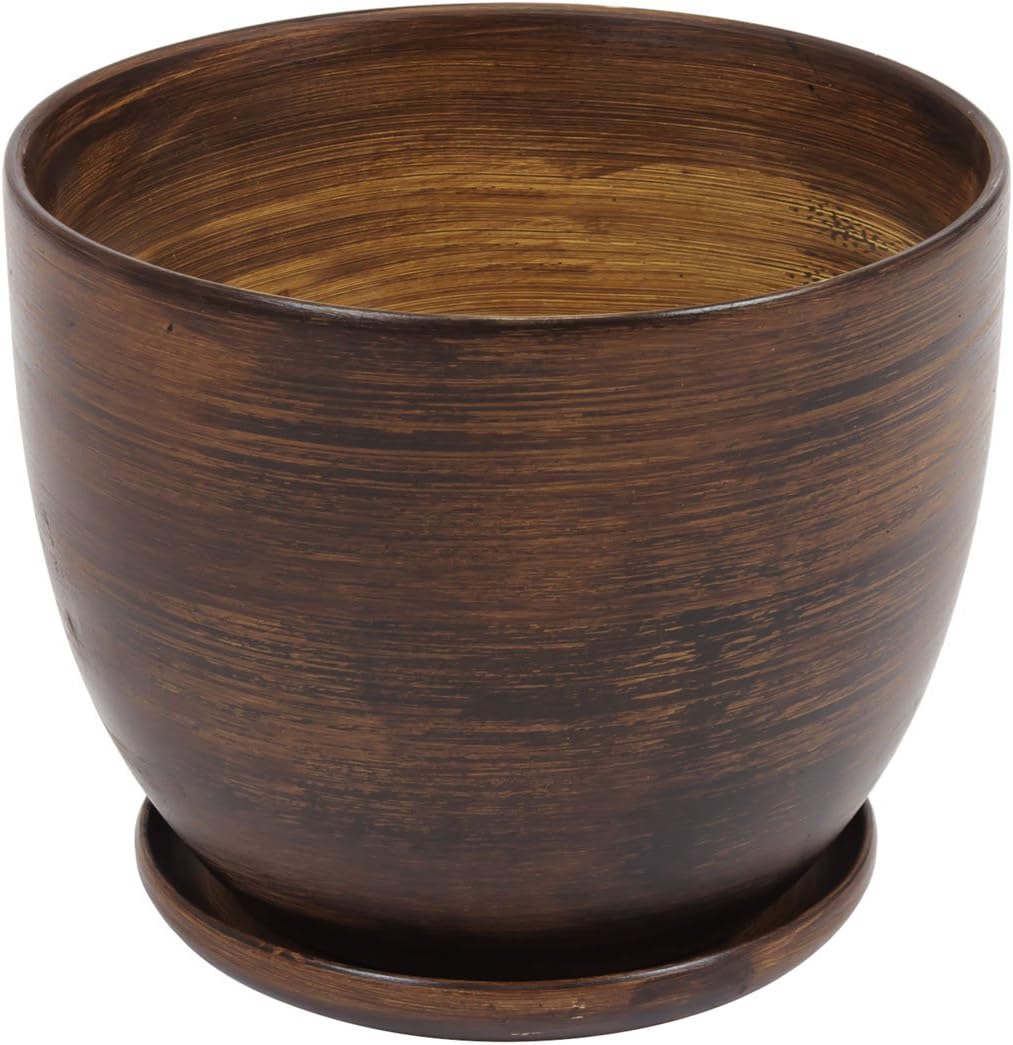 Brown ceramic 22 cm planter with saucer, BARREL series Amazon.co.uk