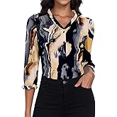 WOWENY Womens 3/4 Length Sleeve Top Shirts V Neck Button Down Blouses Business Dressy Causal Work Office Ruffle Tee