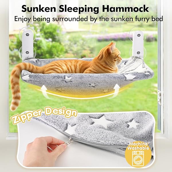 ZORATOO 2PC CAT WINDOW PERCH, GLOW IN THE DARK CORDLESS FOLDABLE PET HAMMOCK BED FOR WINDOW WITH STURDY METAL FRAME, GLOWING STARS PATTERN RESTING SEAT FOR INDOOR CATS (2PC STARS – L)