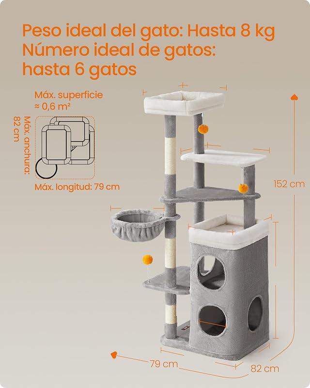 Árvore de Gato, Multinível, 150 cm, 3 Plataformas, Cinzento Pomba