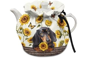 Wanzuoeng Dachshund Sunflower Print Tea Cozy for Teapot Insulated, Portable Kitchen Tea Pot Dust Cover, Drawstring Design Tea Cosy for Teapot for Home Kitchen Table