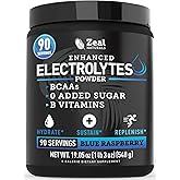 Zeal Electrolyte Powder - 90 Servings | Keto Electrolytes Powder | Zero Sugar, BCAAs, B-Vitamins | Potassium, Zinc, Magnesium | Hydration Powder Recovery Drink | Blue Raspberry