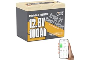 Power Queen Bluetooth 12V 100Ah Group 24 LiFePO4 Battery, Deep Cycle Battery Max. Output Power 1280W, 100A BMS with Low-Temp 