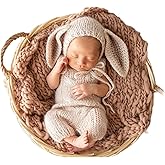 Vemonllas Newborn Baby Photography Props Outfits Boy Girl Crochet Knitted Big Ear Bonnet & Romper Costumes Infant Photoshoot