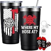 BIRGILT Firefighter Gifts for Men, Women - Fireman Fire Fighter Gifts for Christmas, Birthday, Graduation - Best Gift for Firemen - Where My Hose at Firefighter Tumbler 20oz