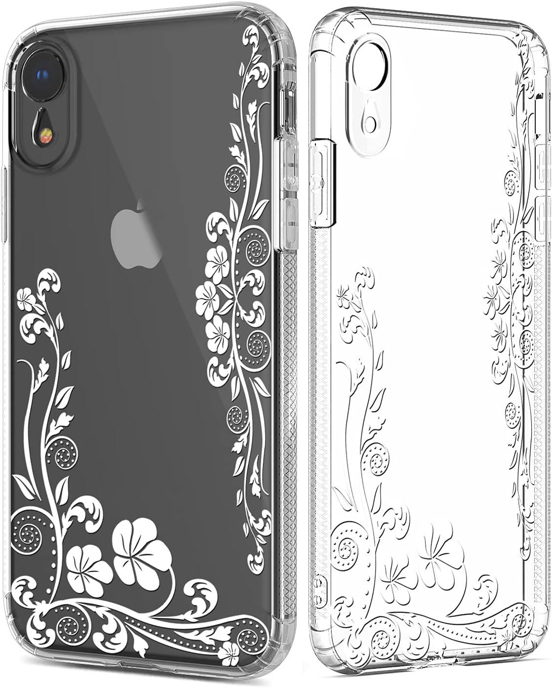 GREATRULY Non Slip Flower Clear Case for iPhone XR 6.1 Inch,Drop Protection Floral Design Phone Case for Women/Girls,Durable Slim Soft Protective TPU Silicone Bumper Cover Shell,Flower-12