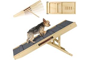 TNELTUEB Upgraded Dog Ramp for Couch, Foldable Small Dog Pet Ramp for Low Bed, 5 Adjustable Height from 12'' to 20" Dog Stairs with Non-Slip Pad, 13.8" Wide Wooden Pet Steps for Dogs to Get on Bed Couch Car