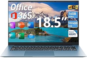 Naclud 18.5 Inch Laptops with Office 365, 16GB RAM 1024GB SSD Ordinateur Portable, Celeron N5095 Quad-Core, Windows 11 Laptop