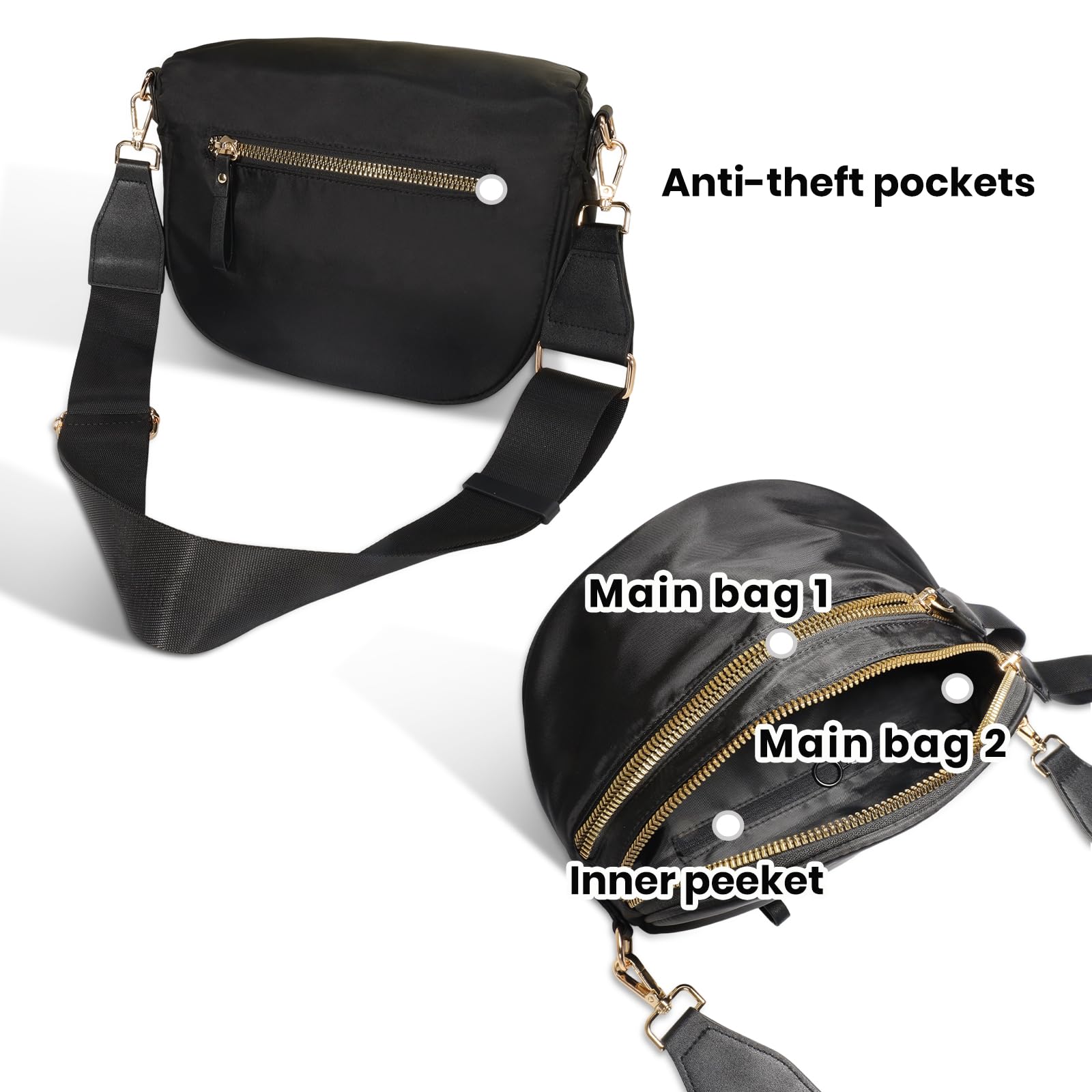 Crossbody Bags for Women, Checkered Bum Bag Crossbody, Spacious Nylon Shoulder Handbag Mom Bag