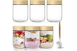 Overnight Oats Containers with Lids,Wide Mouth Glass Mason Jars 16oz with Lids,Overnight Oats jars with Spoons,Yogurt Contain