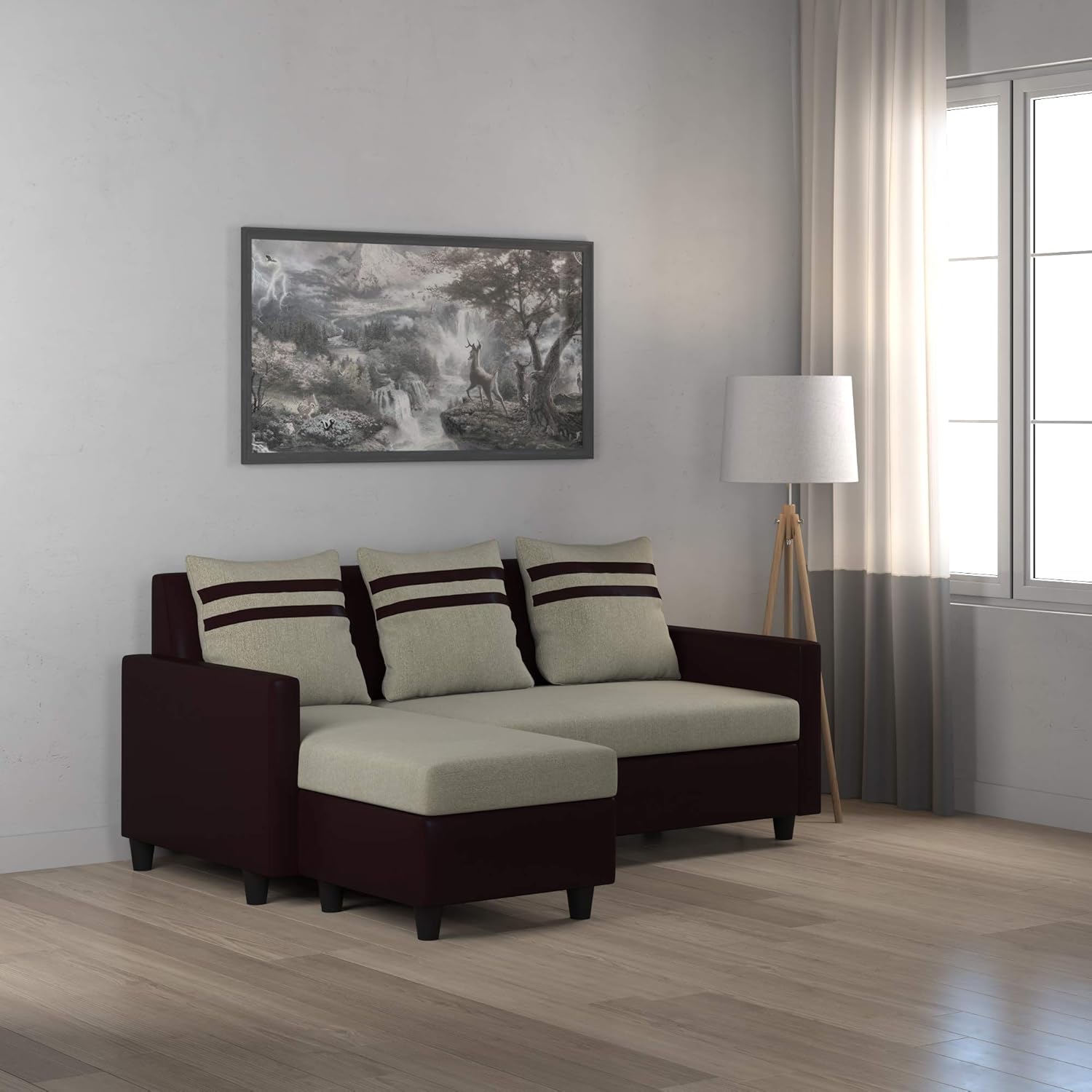 Furny Mint L Shaped Reversible Sofa Beige Brown Amazon In